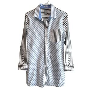 Chicos Sz 1 No Iron Chic Stretch Striped Button Down Shirt Tunic Career US 8